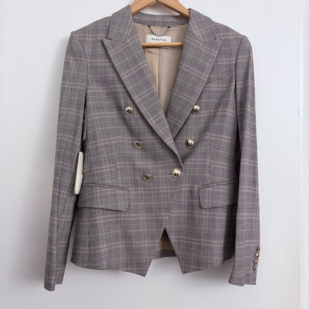 NWT Aritzia Babaton Encore Double-Breasted Blazer in Glencheck Black / White
